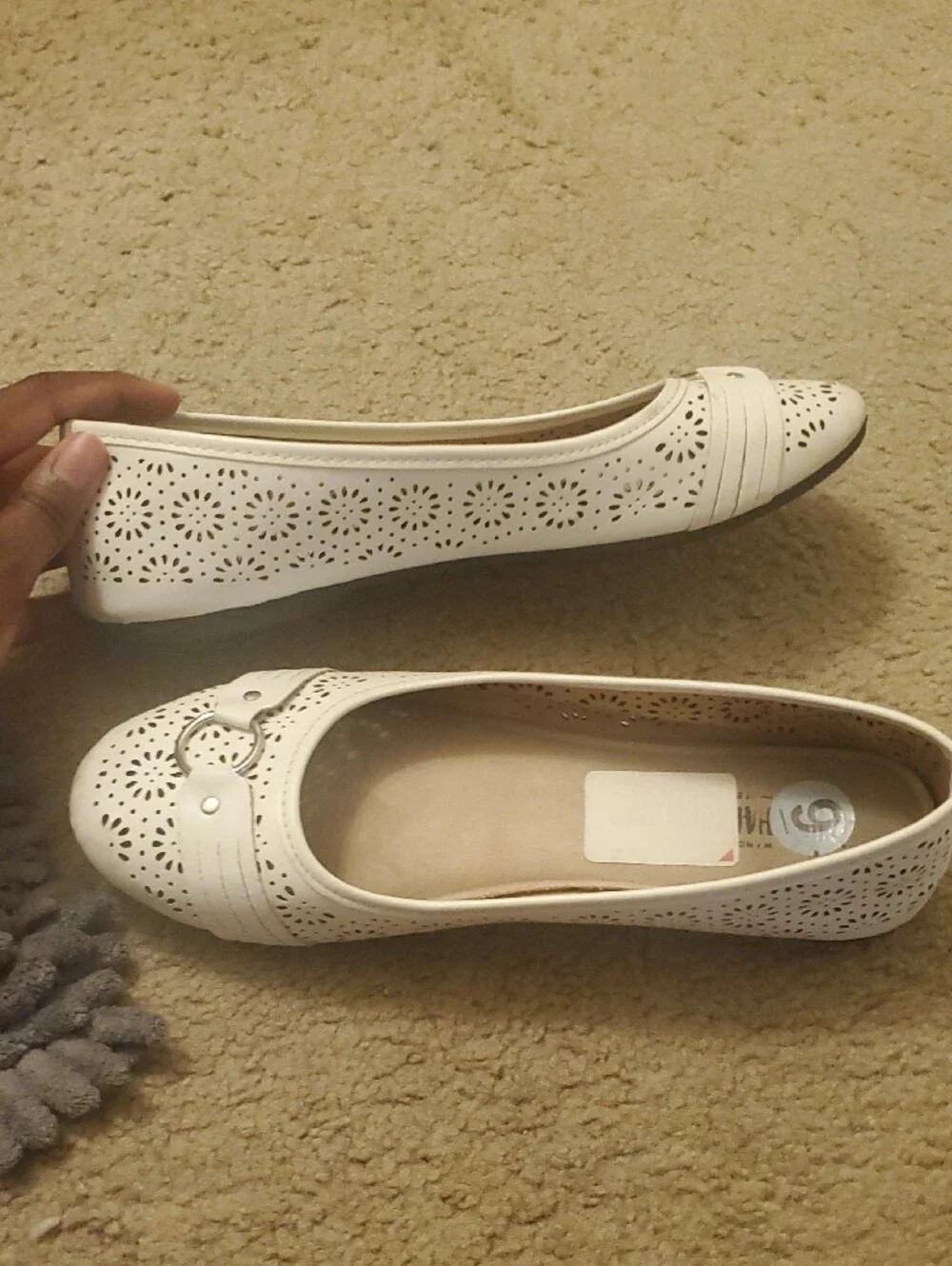Harborsides White Ballet Flats with Silver Ring Accent